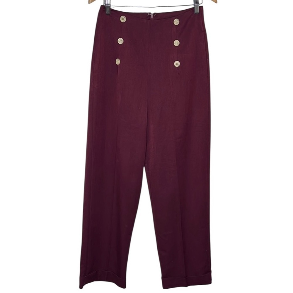 Royal Monk Maroon High Waisted Sailor Wide Leg Pants Women Size S